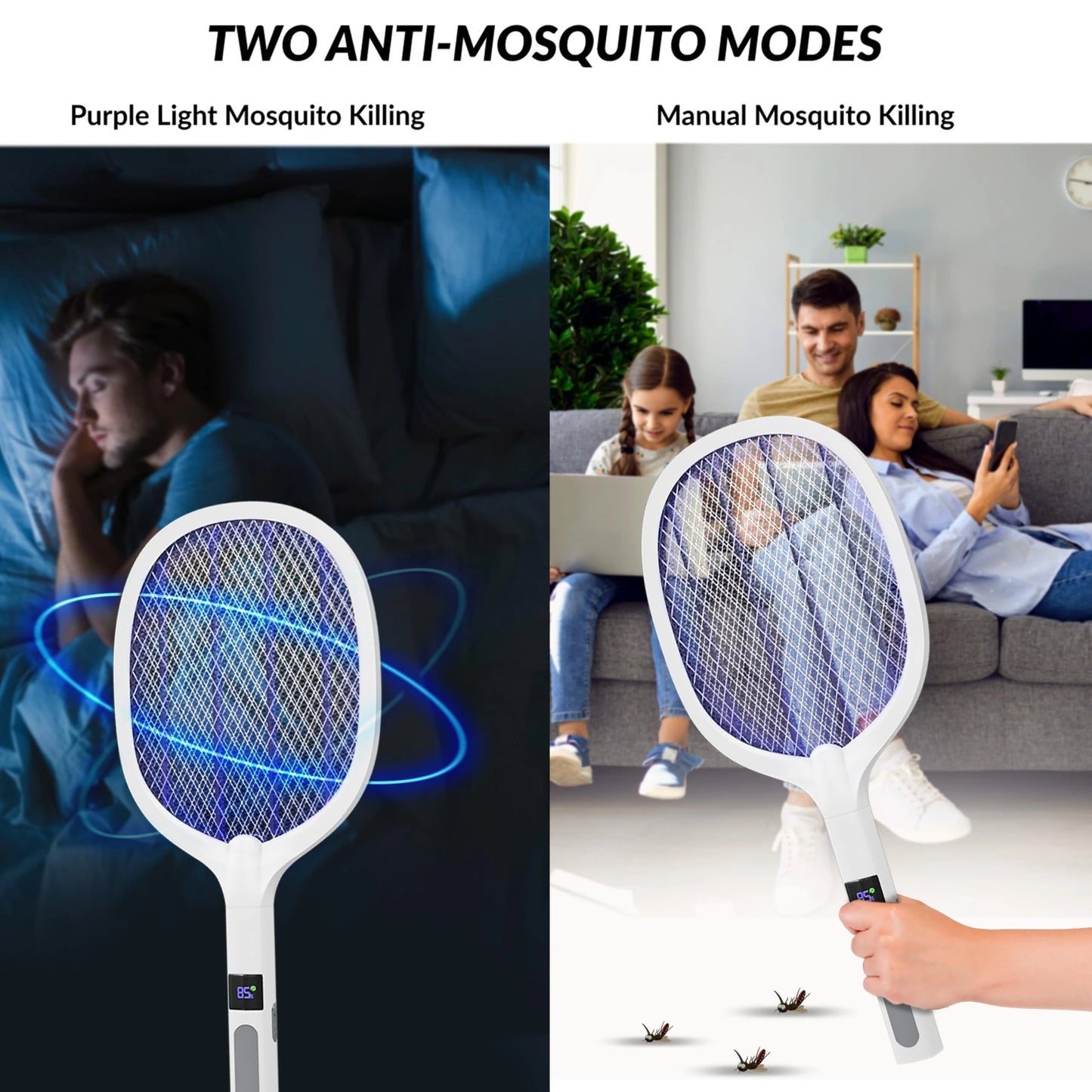 2-in-1 Electric Mosquito Swatter Mosquito Killer USB Rechargeable Angle Adjustable Electric Bug Zapper Fly Bat Insect Swatter