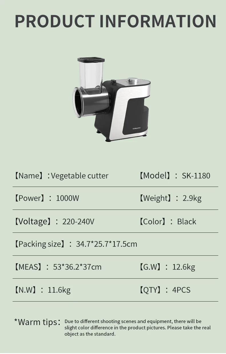 5-In-1 Electric Vegetable Cutter With 5 Blades Cheese Grater Slicer Shredder Kitchen Tool Carrot Fruits Simple Control Best Gift