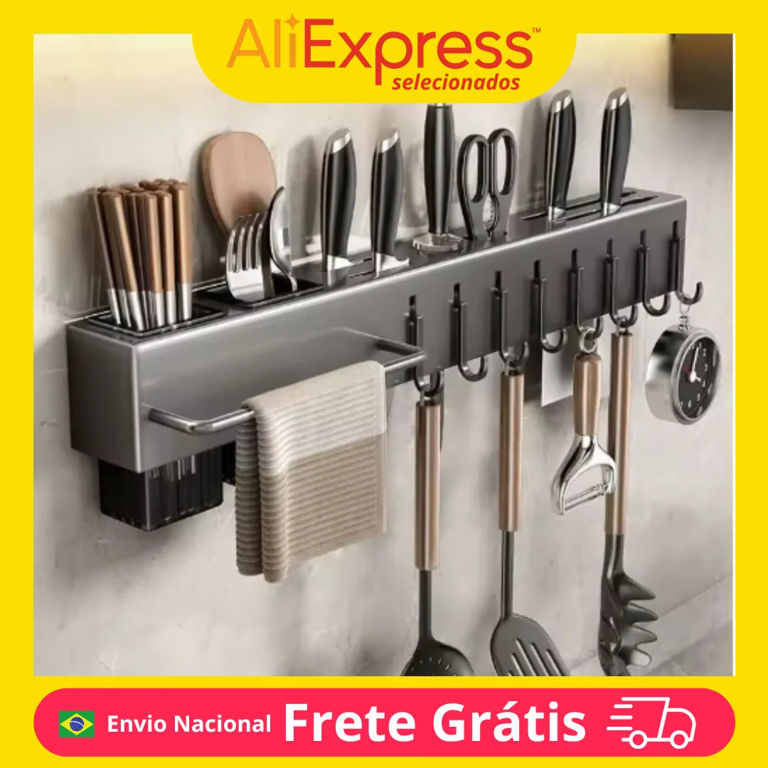 Multifunctional Kitchen Wall-Mounted Storage Rack No Drilling Support Knives Chopsticks Tubes