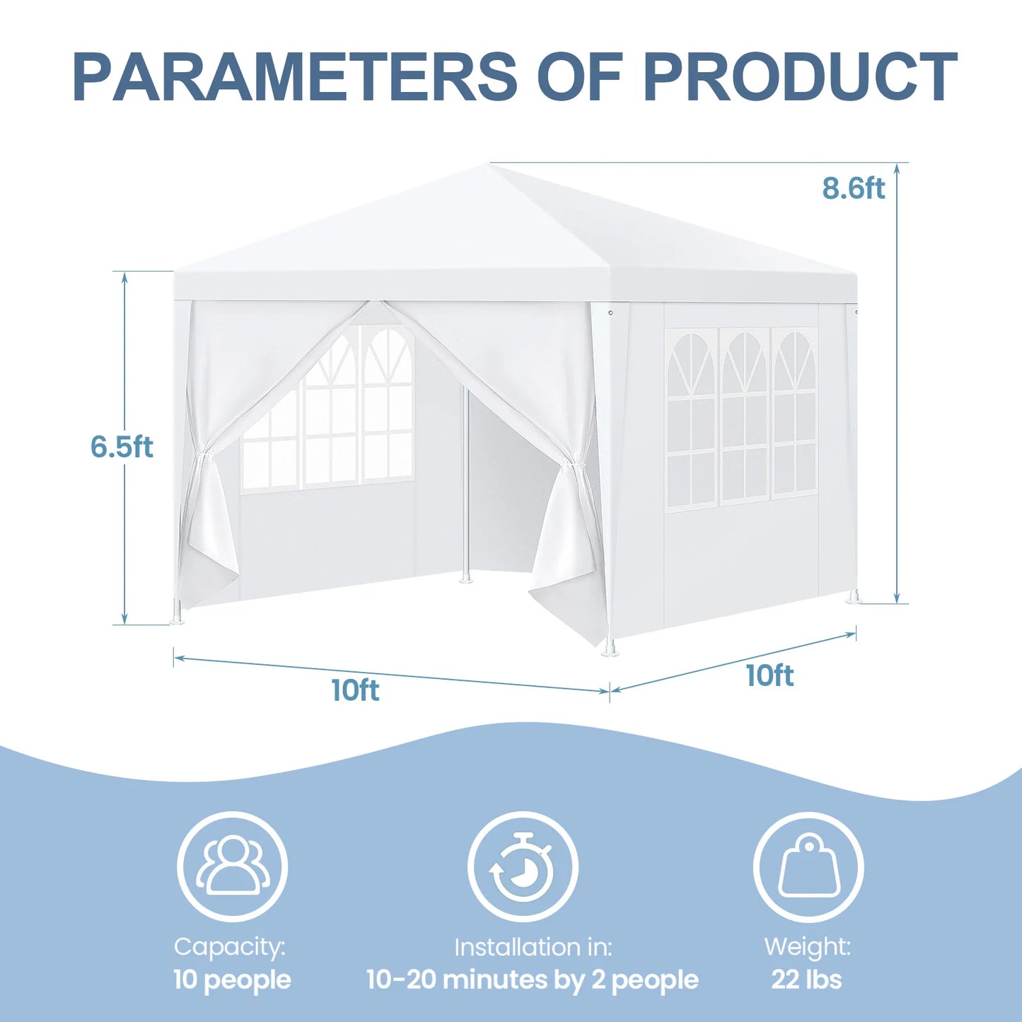 10x10 / 10x20 / 10x30 Outdoor Party Tent with Removable Sidewalls
Waterproof canopy perfect for weddings, parties, BBQs, and outdoor events. Easy to set up and versatile for any occasion.