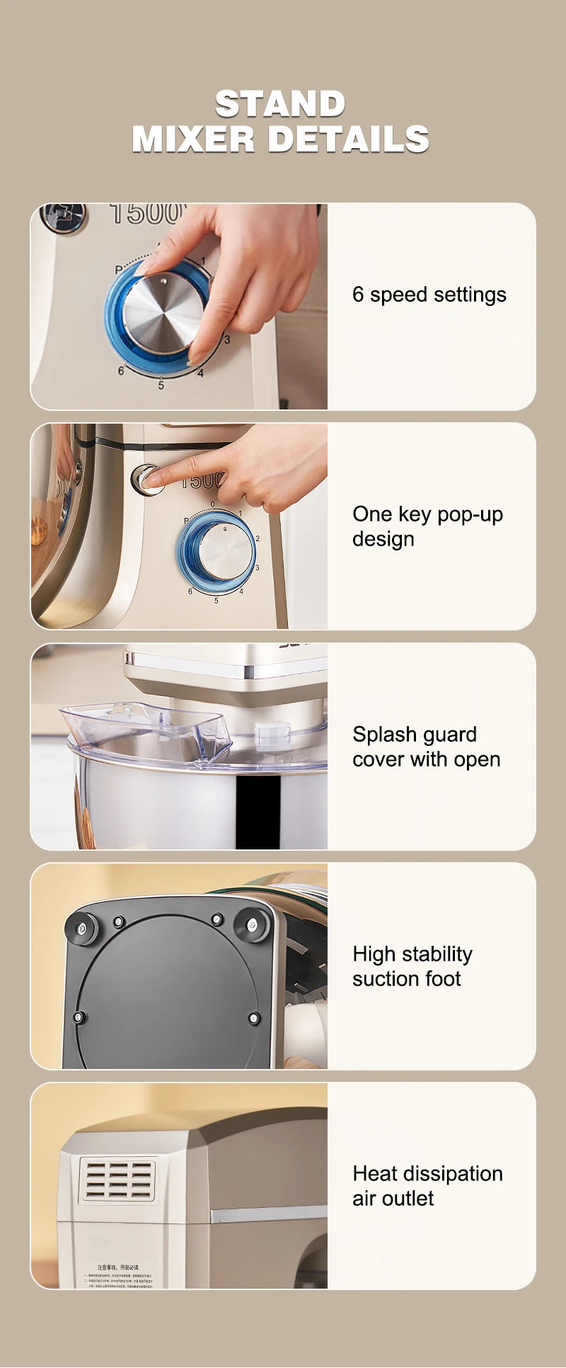 SUNATUR Electric Kitchen Blender Machine: Stand Mixer with Planetary Beater Automatic Mix Support for Dough Efficient Processor