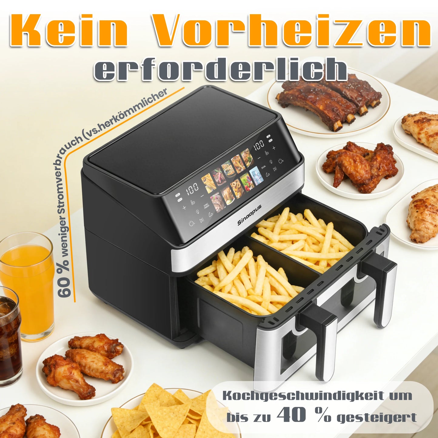 Air Fryer 8.5L 2000W LED Touch Viewing Window Oven Function 10 Programs Oil-Free Family Hot Air Fryer