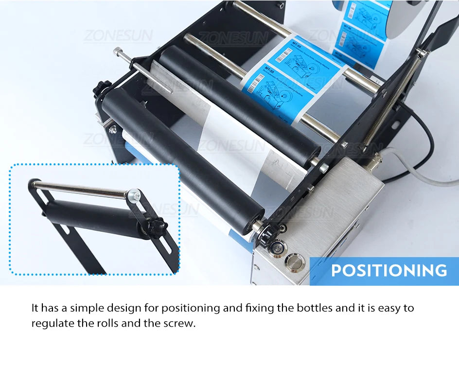 ZONESUN Round Bottle Labeling Machine With Smart Electric Pedal Glass Plastic Bottle Jar Vial Sticker Packaging Labeler ZS-TB16P