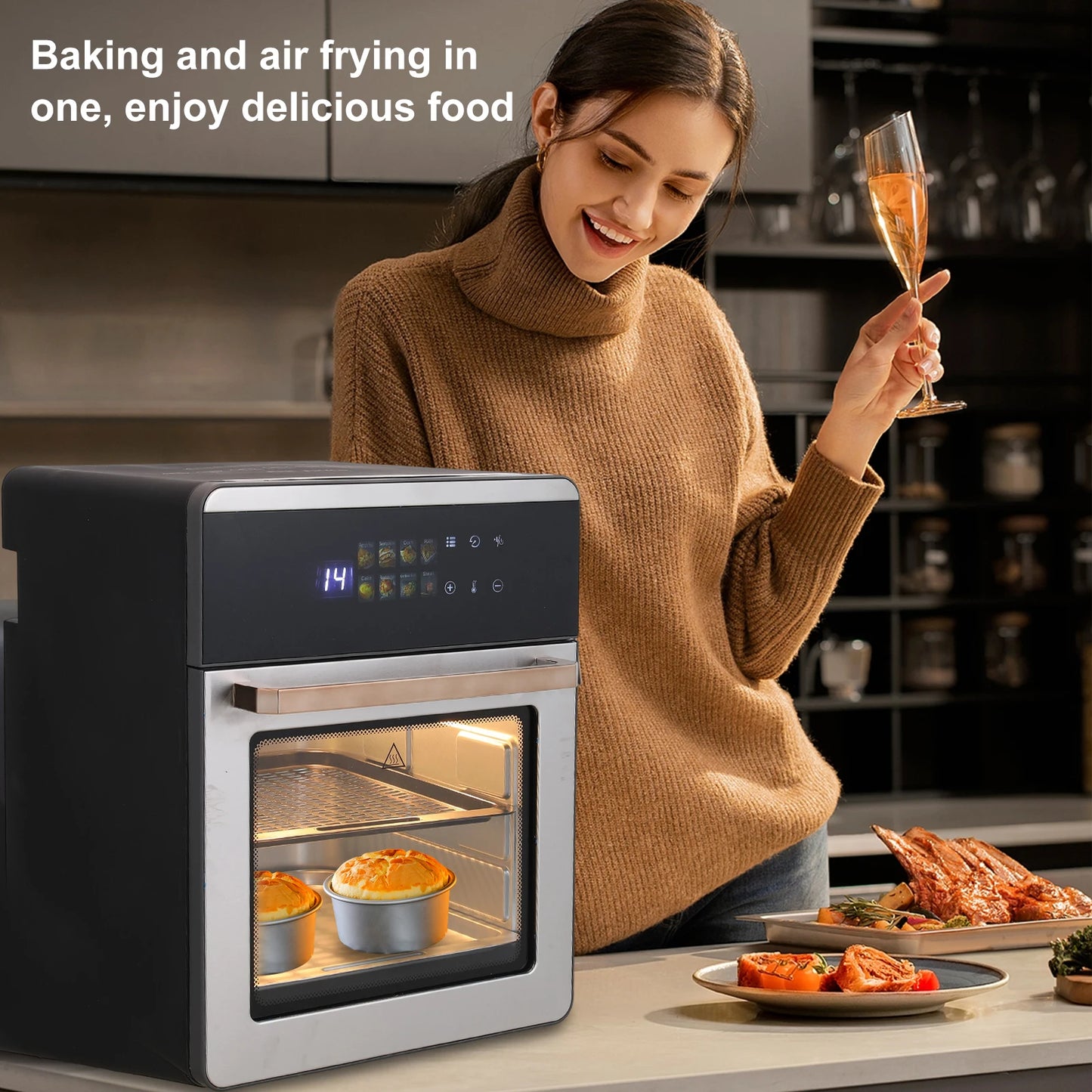 16L Air Fryer Oven, 1800W with 360° Hot Air Circulation, Digital Touchscreen for Oil-Free Cooking, Family Size
