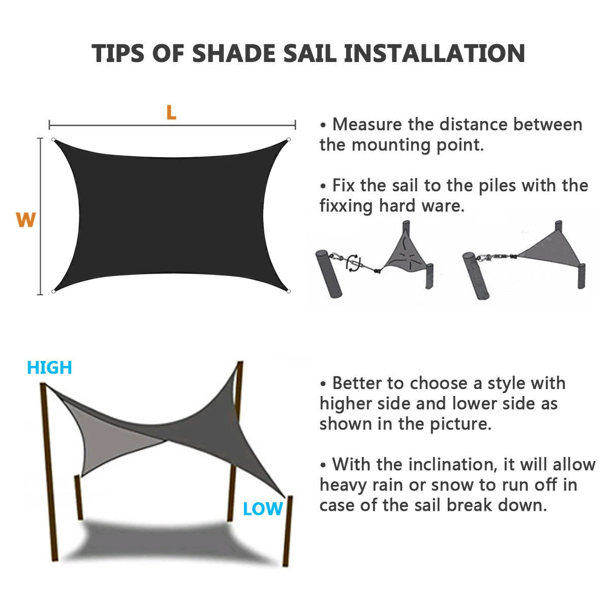 Black All size Waterproof Sun Shade Sail Square Rectangle Garden Terrace Canopy Pool Shade Triangle Camp Hiking Yard Awning