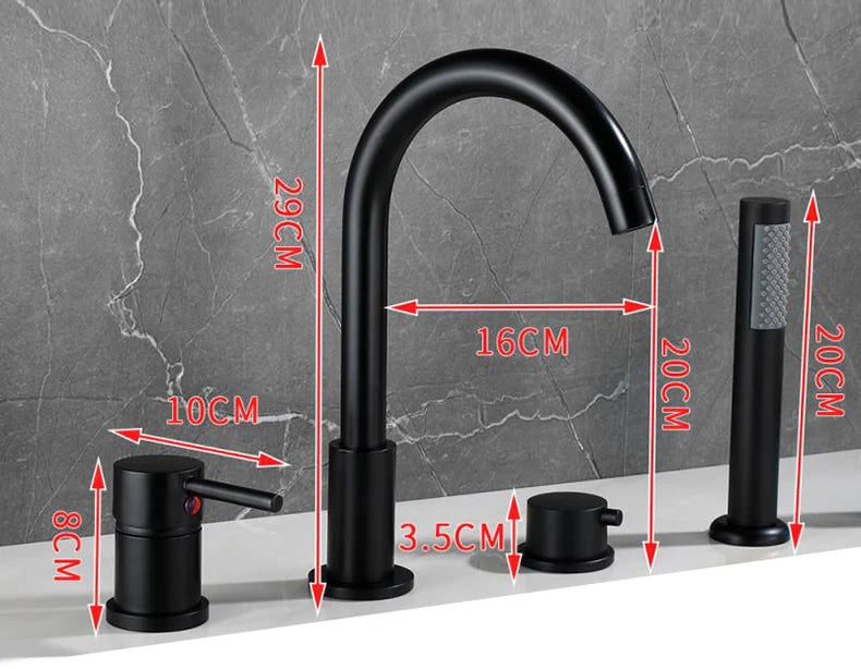 4-Piece Bathroom Faucet Set – Deck-Mounted Includes basin and bathtub mixer taps with handheld shower. Hot and cold water mixer for versatile bathroom use.