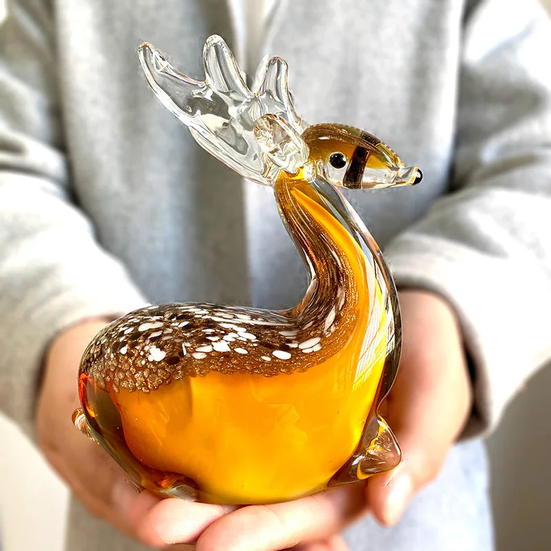 Handmade Crystal Sika Deer Figurines Hand Blown Glass Animal Craft Cute Pet Kids Gift Home Table Decor Christmas Ornament