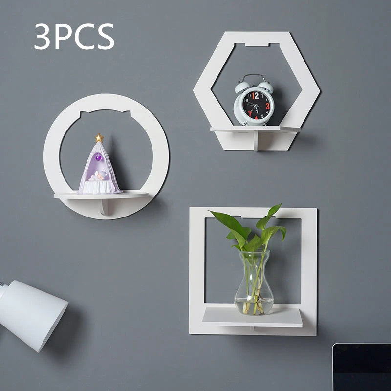Wall shelf free punching wall-mounted TV background wall hanger bedroom balcony bedside wall creative flower pot stand