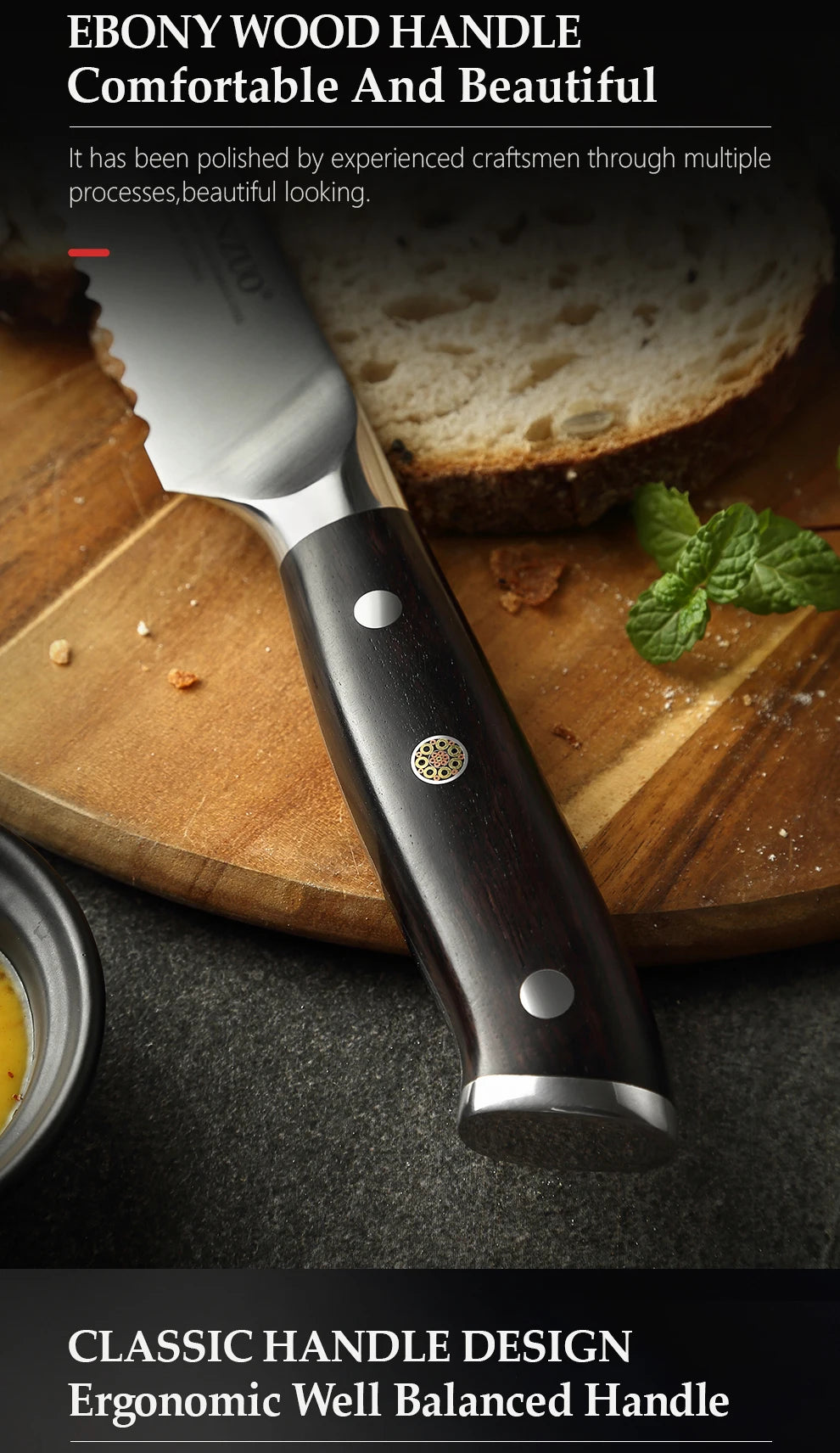XINZUO German 1.4116 Stainless Steel  9'' Bread Knife 58HRC Serrated Design Cutter Tool For Cutting Bread Cheese Cake Gift Box