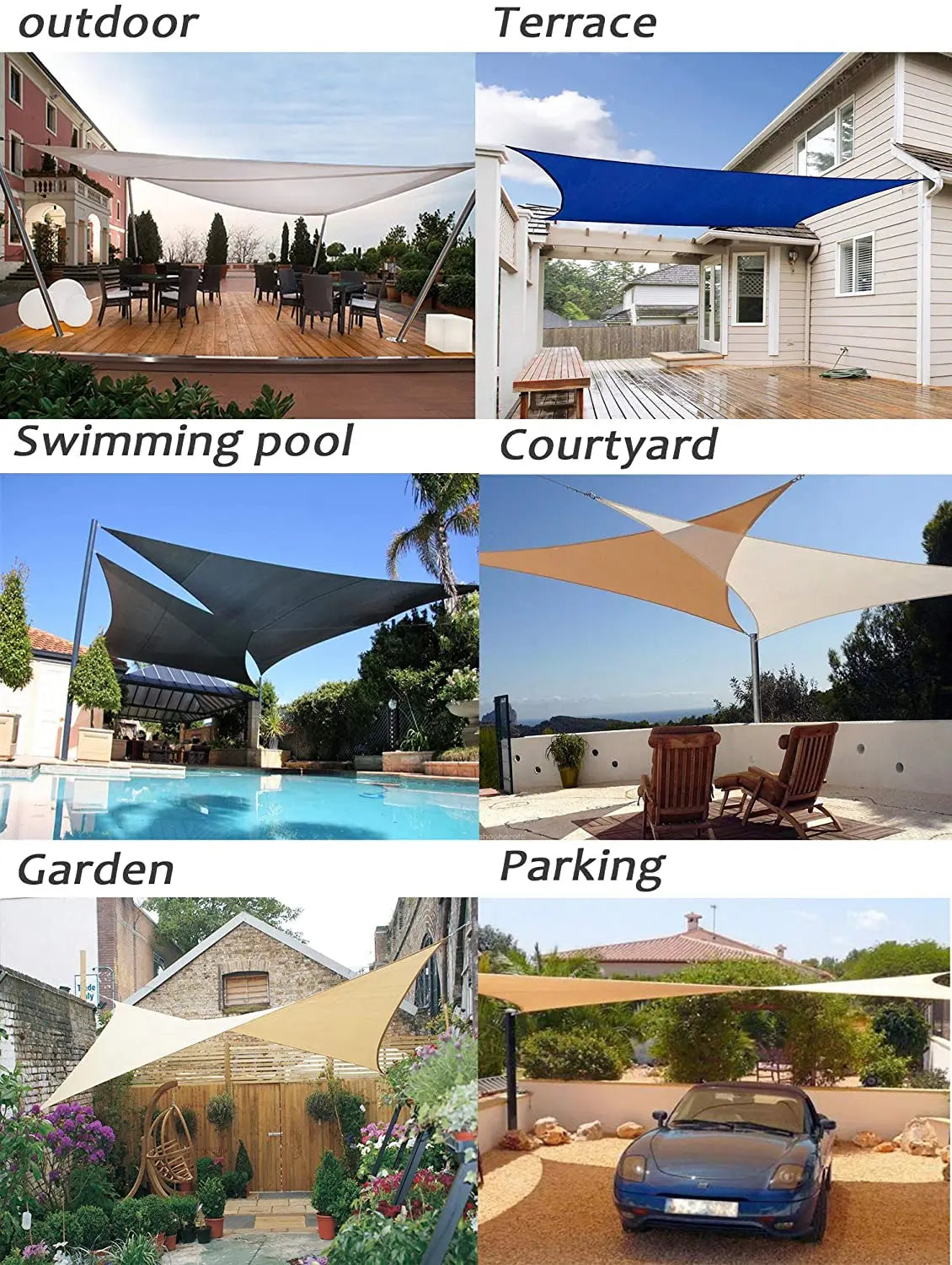 Black All size Waterproof Sun Shade Sail Square Rectangle Garden Terrace Canopy Pool Shade Triangle Camp Hiking Yard Awning