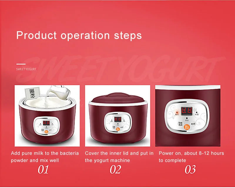 1.0L Yogurt Maker Mini Automatic Yogurt Machine Household DIY Yogurt Tools Kitchen Rice Wine Natto Machine Stainless Steel Liner