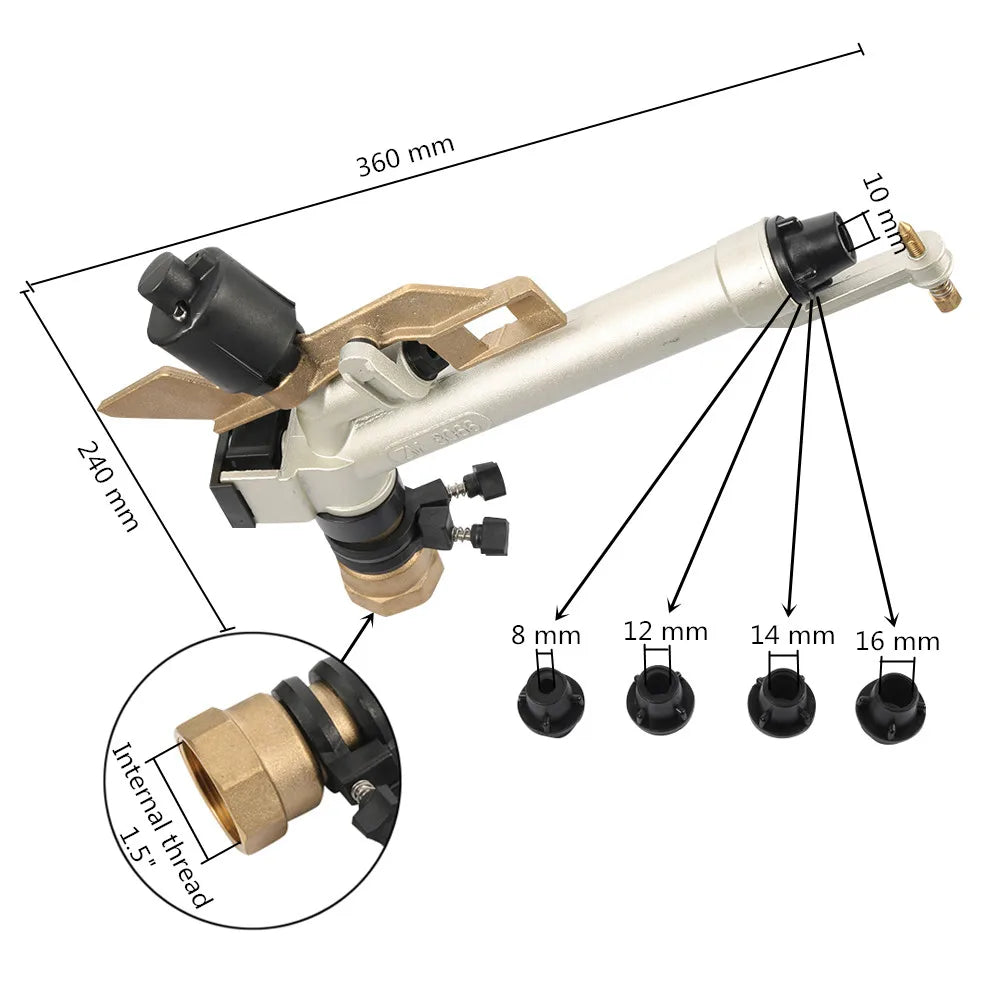 1" 1.5" agricultural spray gun garden irrigation watering sprinkler garden water gun Spray radiu16~29m