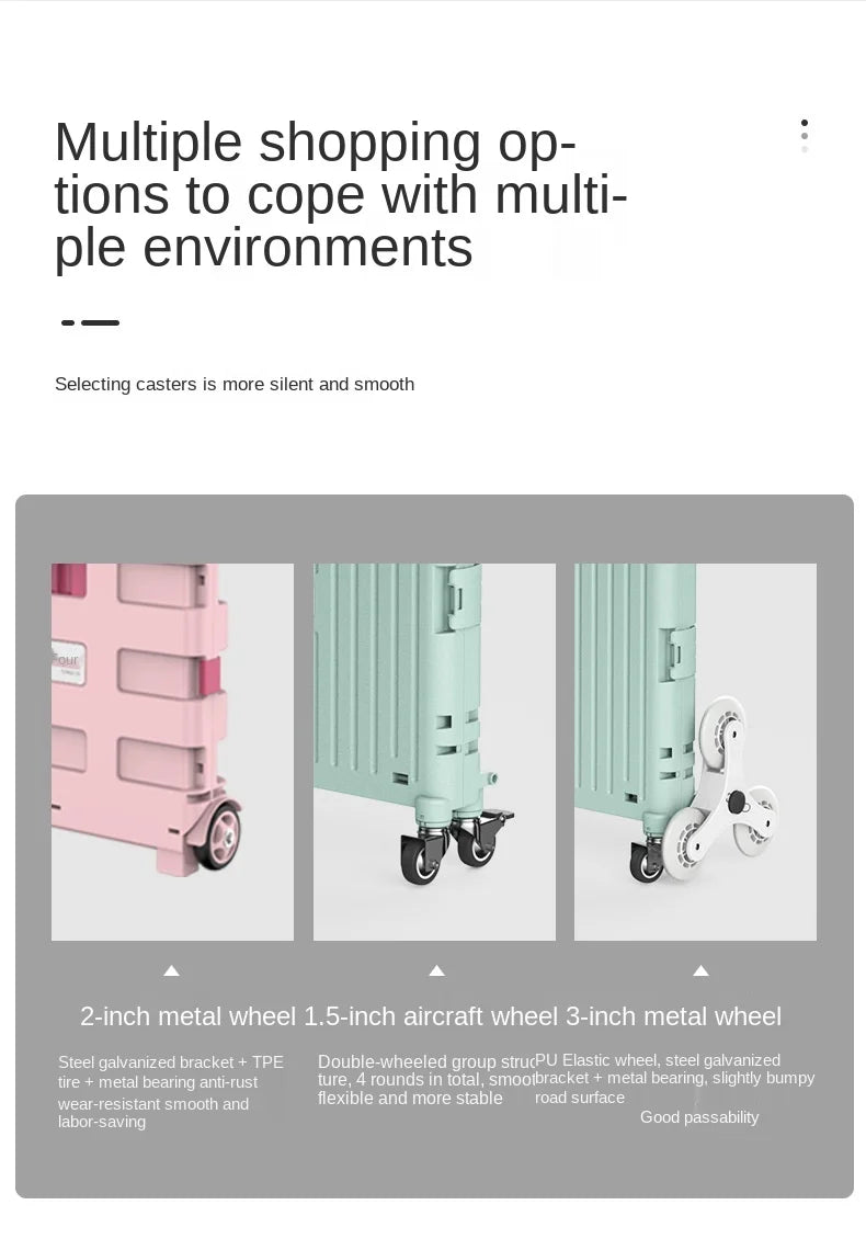 Supermarket Portable Folding Shopping Cart Grocery Shopping Cart 360 Degree Universal Wheel Plastic Trolley Cart Trolley