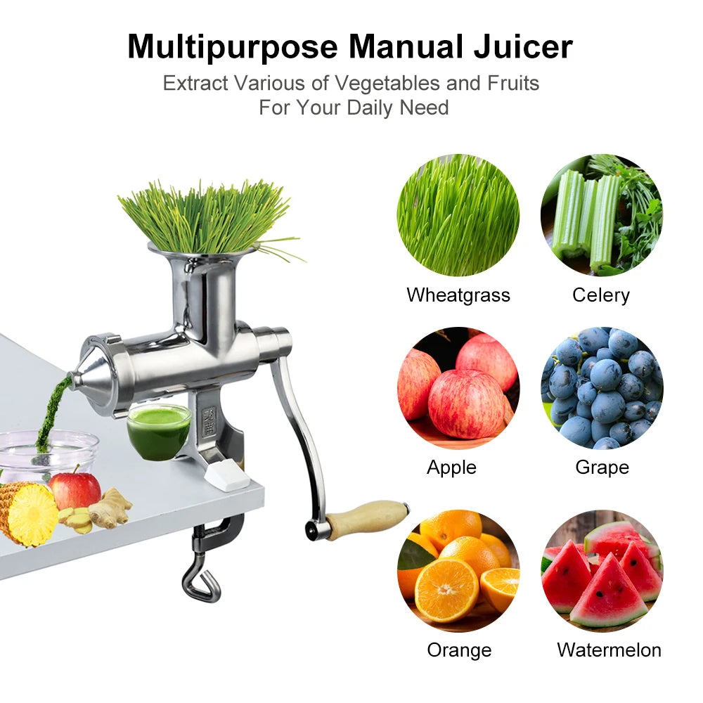 100% Stainless Steel Wheatgrass manual juicer fruit citrus juice extrator