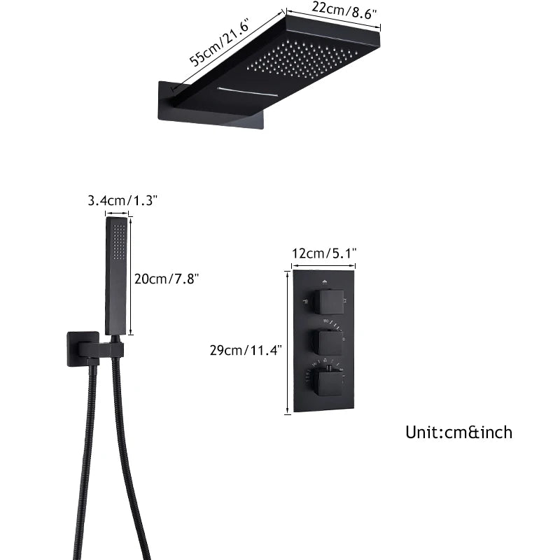 Thermostatic shower syste Waterfall Shower Faucet Concealed Shower r Wall Mounted Shower Column Hot And Cold Mixing Valve