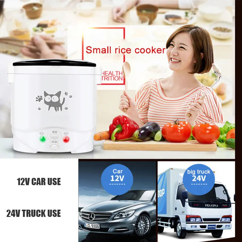 Car rice cooker 12v 24V 220V car home dual use self-driving portable rice cooker 24v truck smart rice cooker lunch box