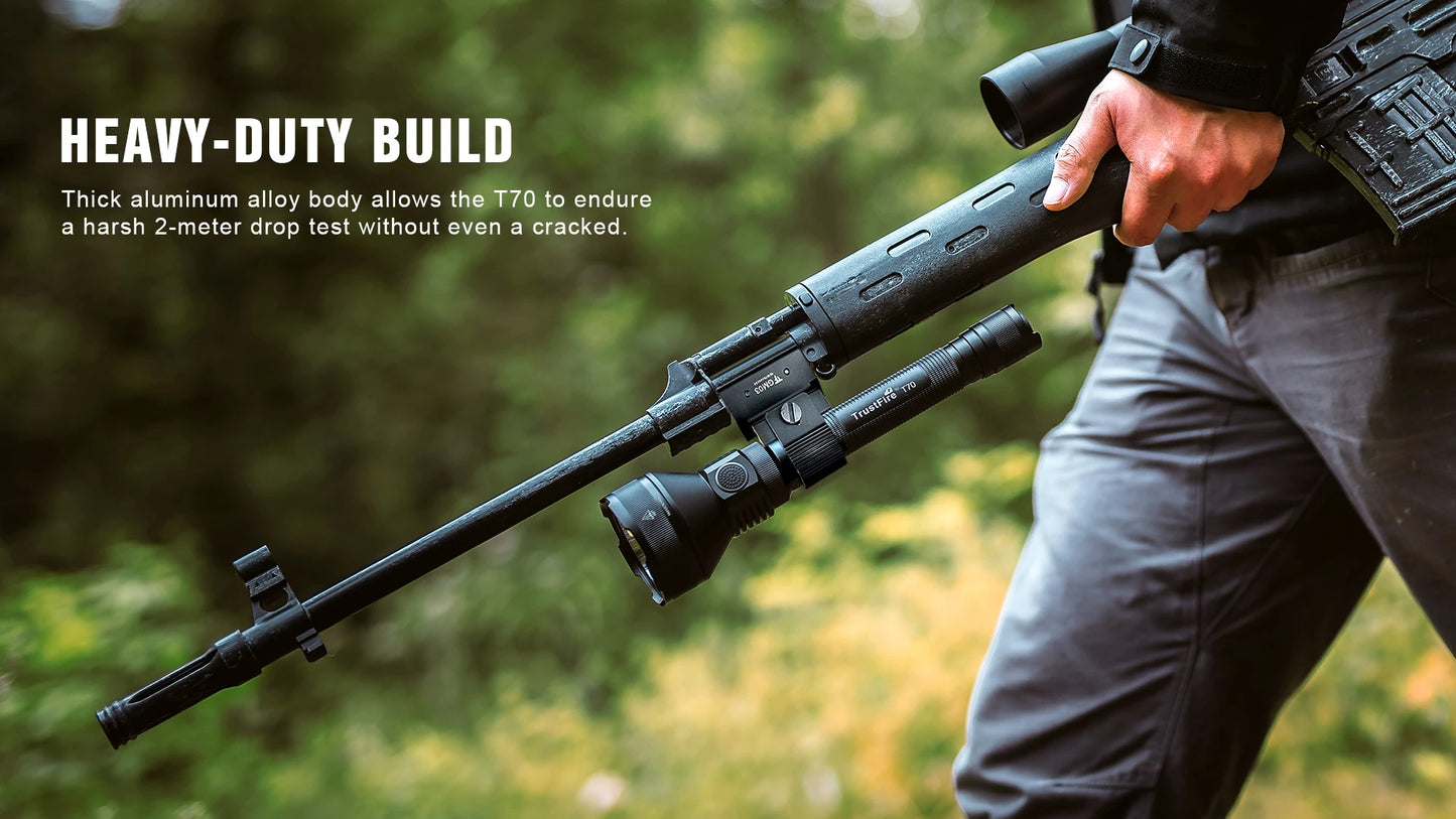 Trustfire T70 Powerful Flashlight For Hunting 1000 Meter Long Range 2300 Lumens 2-Switct 18650 High Power Strong Led Flash Light