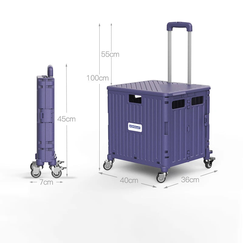 Supermarket Portable Folding Shopping Cart Grocery Shopping Cart 360 Degree Universal Wheel Plastic Trolley Cart Trolley