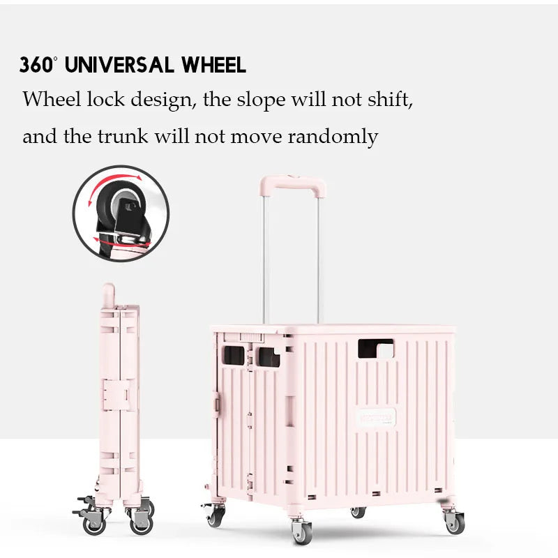 Supermarket Portable Folding Shopping Cart Grocery Shopping Cart 360 Degree Universal Wheel Plastic Trolley Cart Trolley