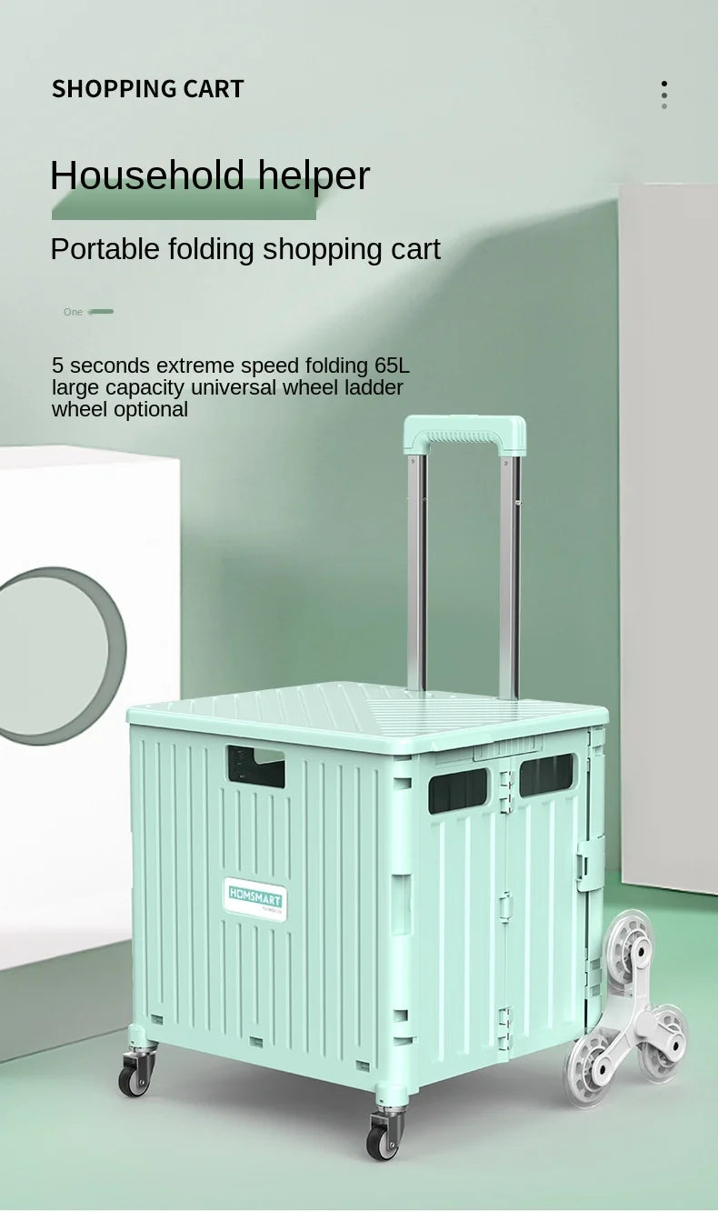Supermarket Portable Folding Shopping Cart Grocery Shopping Cart 360 Degree Universal Wheel Plastic Trolley Cart Trolley