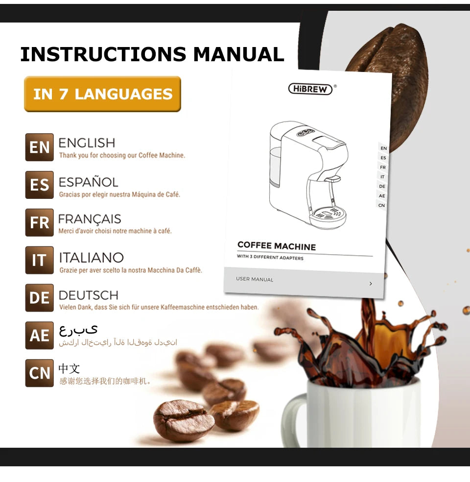 HiBREW Coffee Machine 19 Bar 4in1 Hot & Cold Multiple Capsule Espresso Cafetera Pod Coffee Maker Dolce Milk Nexpresso Powder H1A