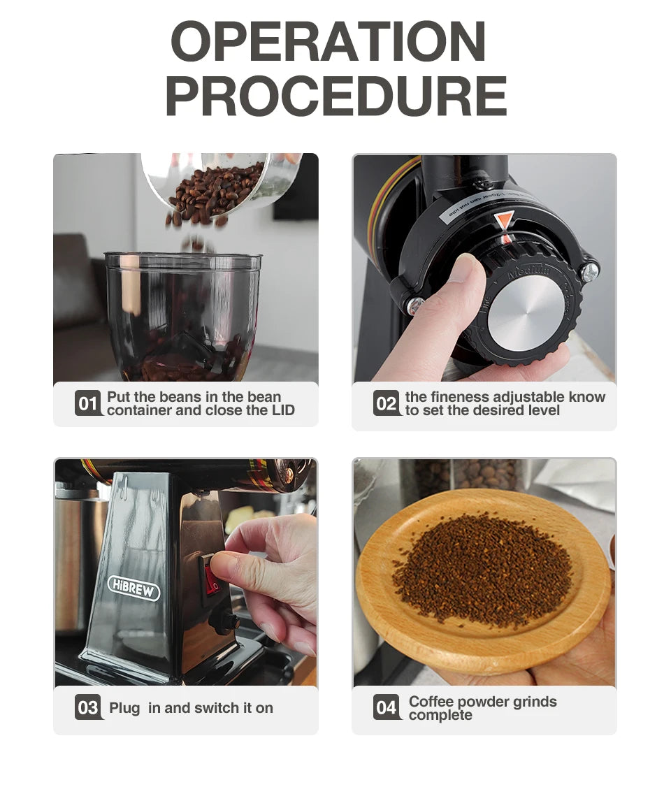 HiBREW 8 Settings Electric Coffee Bean Grinder for Espresso or American Drip coffee Durable Flat Burr  Die-casting Housing G1
