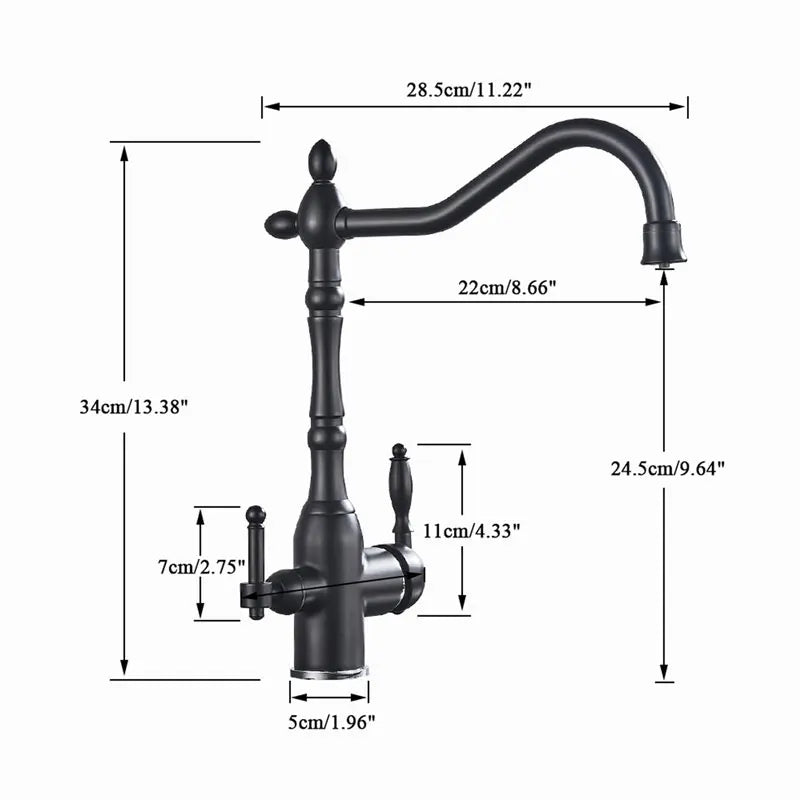 Matte Black  Kitchen Sink Faucet Pure Water Filter Drink Mixer Tap Dual Handles Two Spout Bathroom Kitchen Tap Hot Cold Crane
