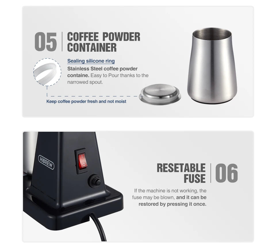 HiBREW 8 Settings Electric Coffee Bean Grinder for Espresso or American Drip coffee Durable Flat Burr  Die-casting Housing G1