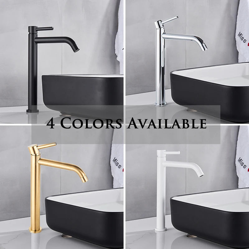 Brushed Golden Bathroom Basin Hot Cold Faucets Brass Deck Mounted Tall Style Long Mouthed Taps Vanity Sink Mixer Tap For Bathroo