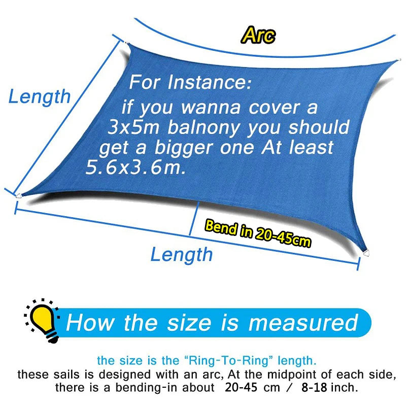 Black All size Waterproof Sun Shade Sail Square Rectangle Garden Terrace Canopy Pool Shade Triangle Camp Hiking Yard Awning