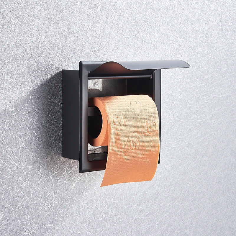 Bathroom Toilet Paper Holder 304 Stainless Steel Waterproof Roll Paper Box Black Tissue Box Holder Bathroom Hardware Accessories