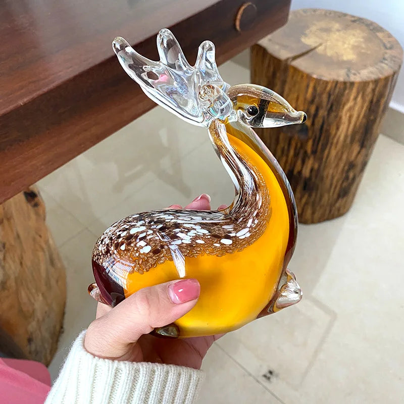 Handmade Crystal Sika Deer Figurines Hand Blown Glass Animal Craft Cute Pet Kids Gift Home Table Decor Christmas Ornament