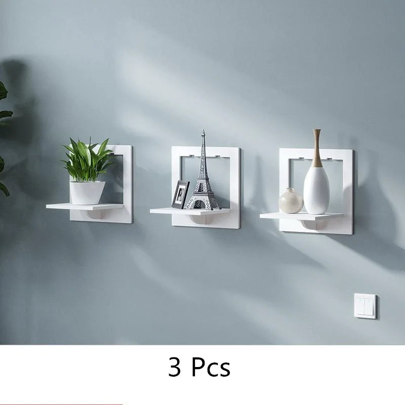 Wall shelf free punching wall-mounted TV background wall hanger bedroom balcony bedside wall creative flower pot stand