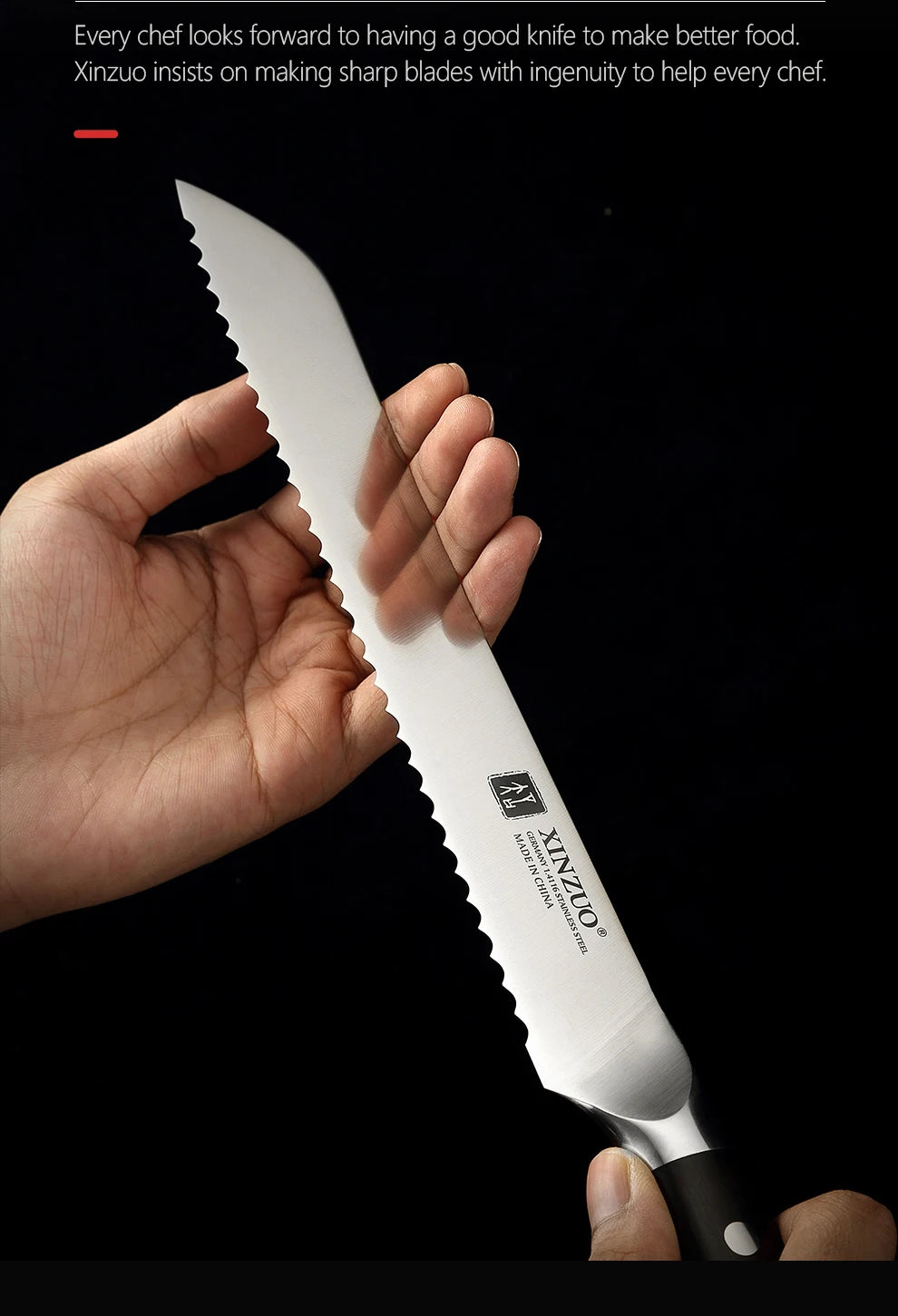 XINZUO German 1.4116 Stainless Steel  9'' Bread Knife 58HRC Serrated Design Cutter Tool For Cutting Bread Cheese Cake Gift Box