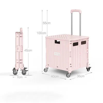 Supermarket Portable Folding Shopping Cart Grocery Shopping Cart 360 Degree Universal Wheel Plastic Trolley Cart Trolley