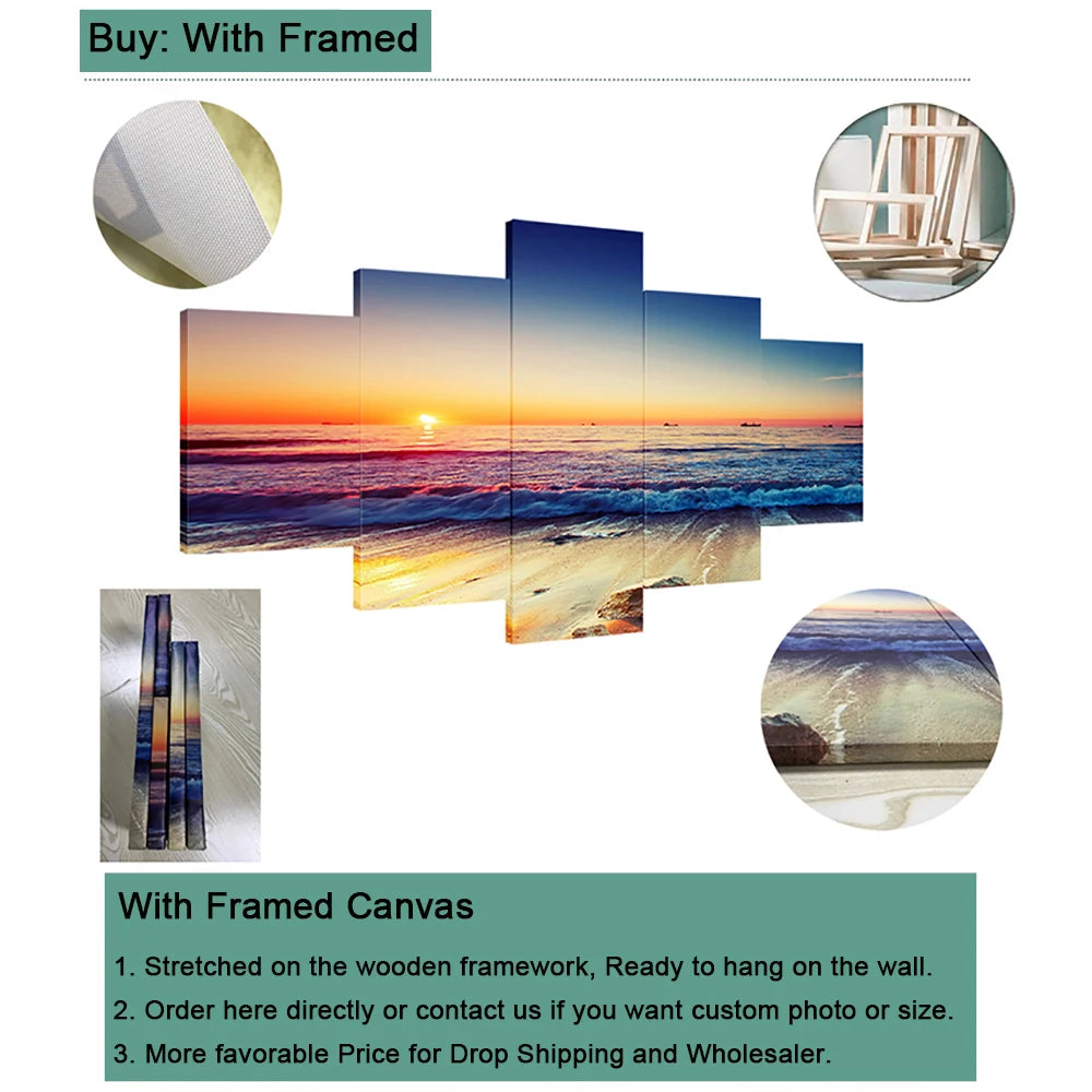 Nature River Deer Sunset Scenery Wall Art Canvas Set Modular Landscape Painting Canvas Picture for Living Room Decor Wall Postes