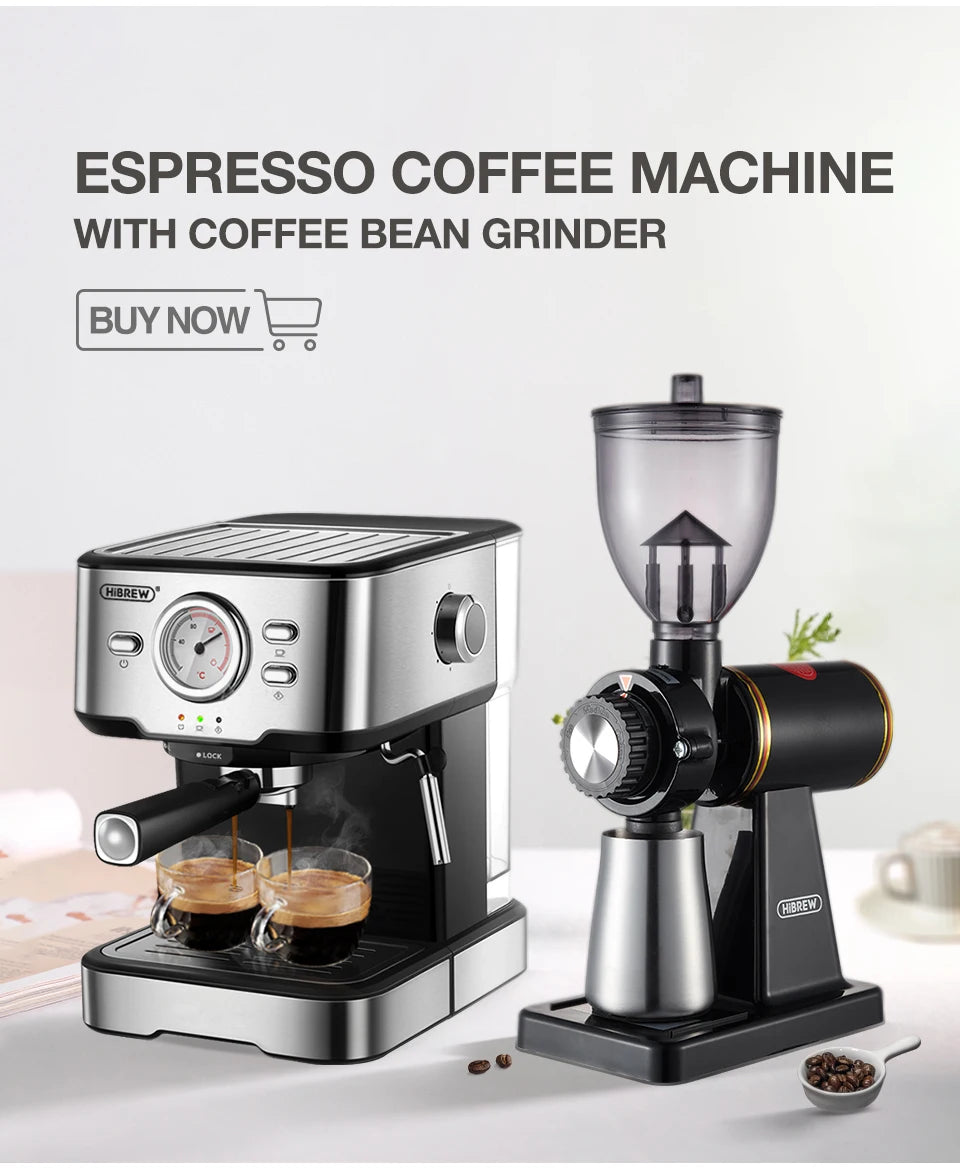 HiBREW 8 Settings Electric Coffee Bean Grinder for Espresso or American Drip coffee Durable Flat Burr  Die-casting Housing G1