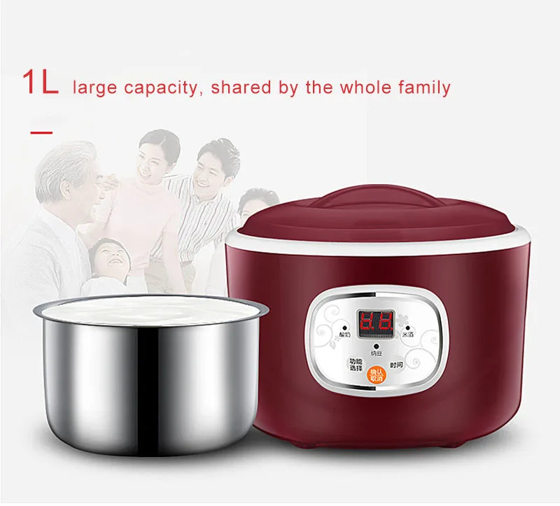 1.0L Yogurt Maker Mini Automatic Yogurt Machine Household DIY Yogurt Tools Kitchen Rice Wine Natto Machine Stainless Steel Liner