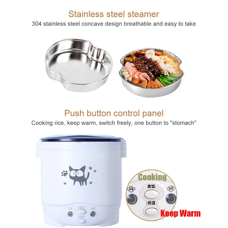 Car rice cooker 12v 24V 220V car home dual use self-driving portable rice cooker 24v truck smart rice cooker lunch box