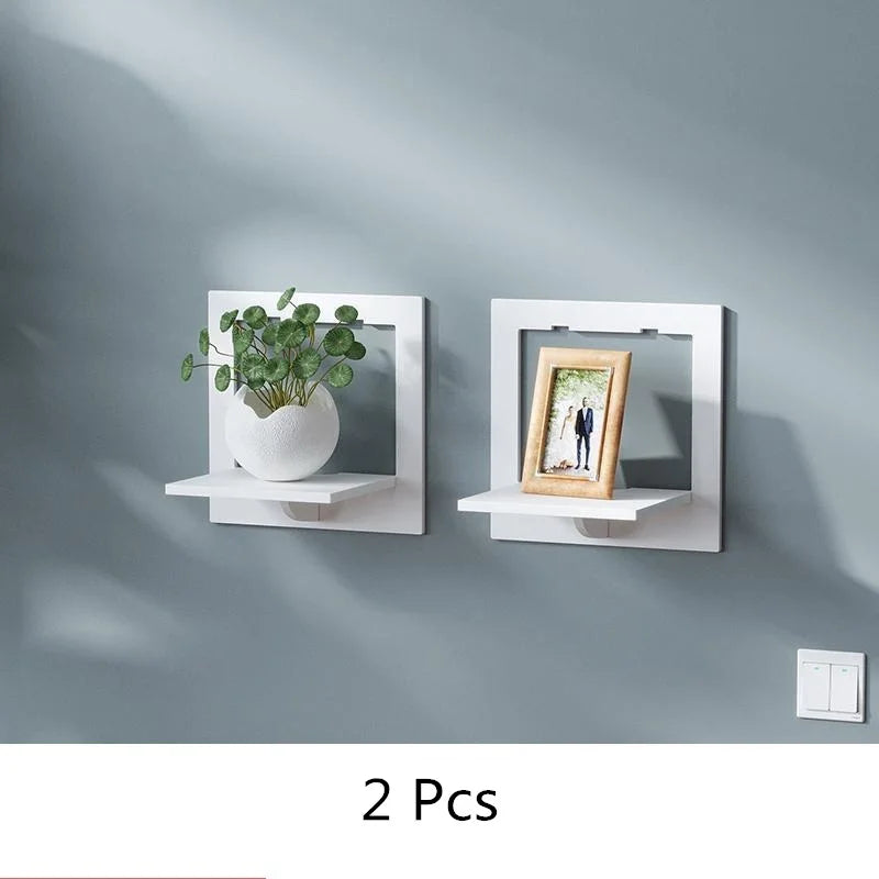 Wall shelf free punching wall-mounted TV background wall hanger bedroom balcony bedside wall creative flower pot stand