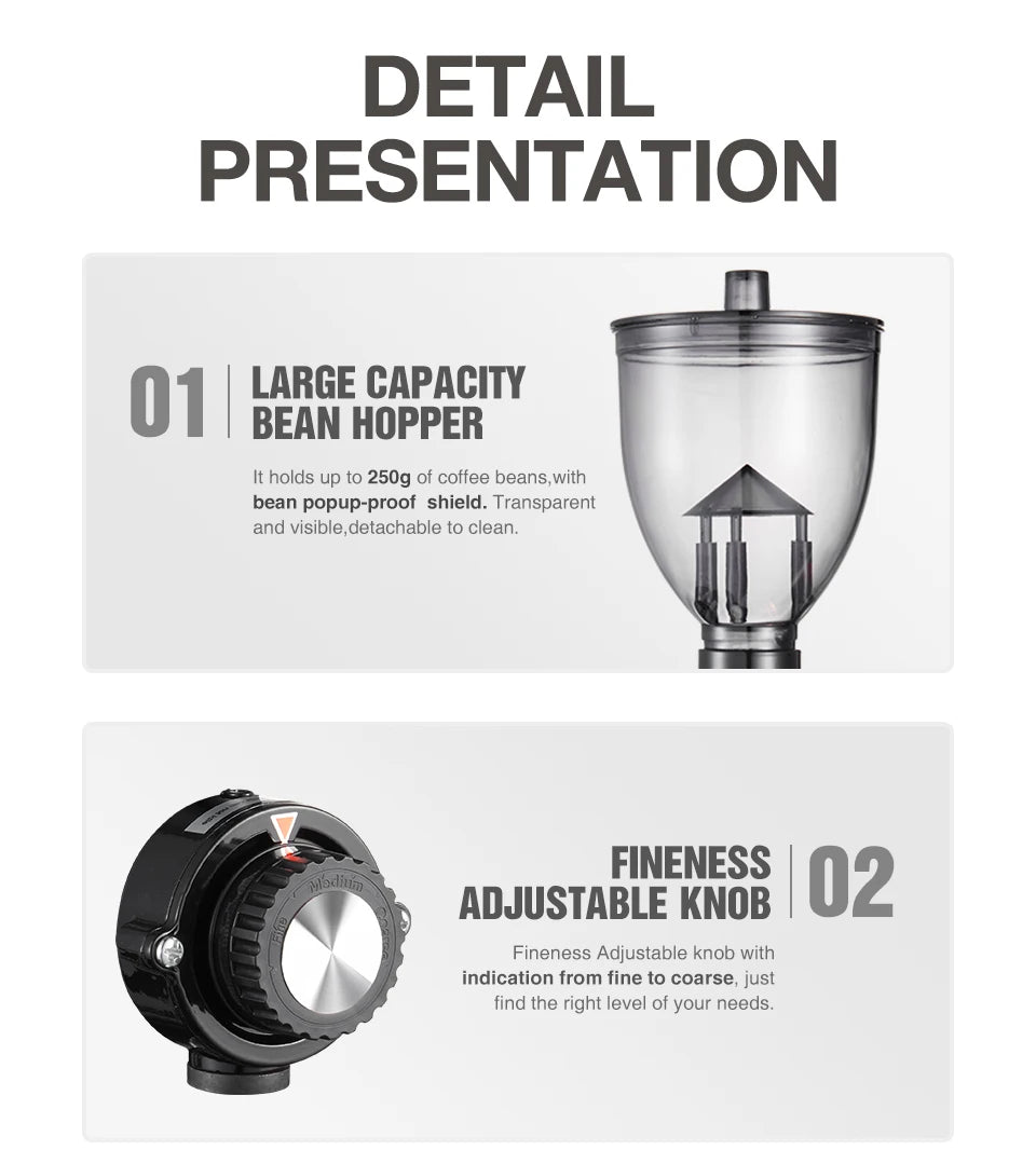 HiBREW 8 Settings Electric Coffee Bean Grinder for Espresso or American Drip coffee Durable Flat Burr  Die-casting Housing G1