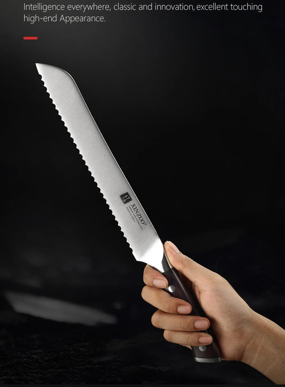XINZUO German 1.4116 Stainless Steel  9'' Bread Knife 58HRC Serrated Design Cutter Tool For Cutting Bread Cheese Cake Gift Box
