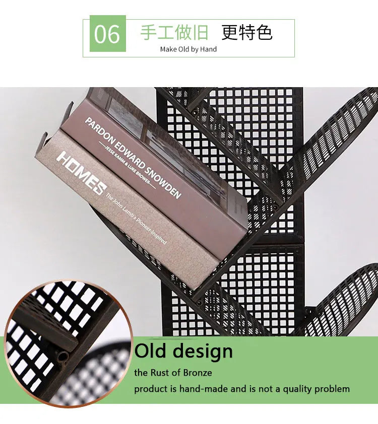 JOYLIVE 2021 New Creative Tree-shaped Iron Grid Bookshelf Storage Rack For Library Book Store Office Working Study Books Display