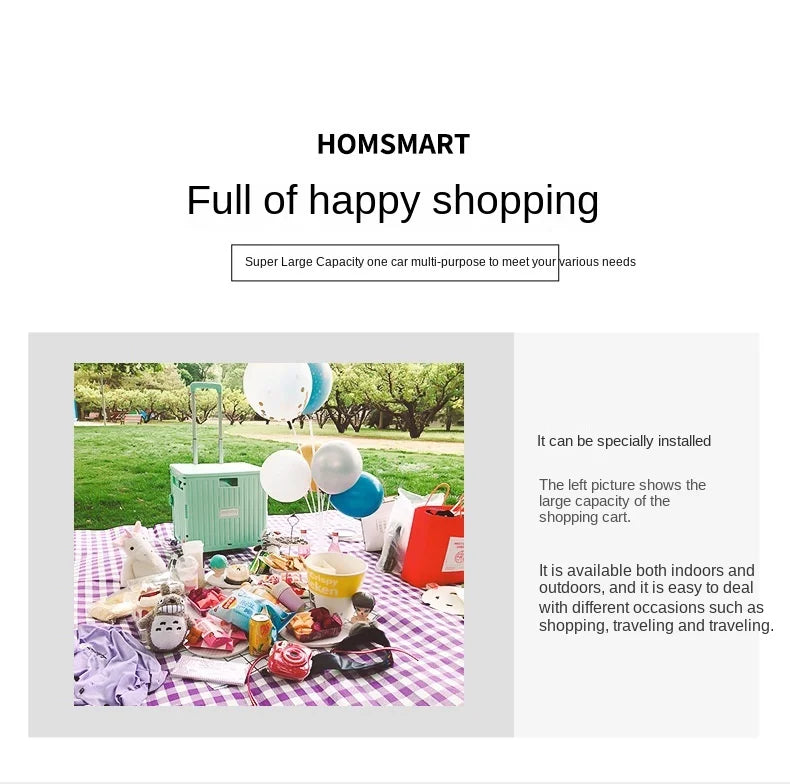 Supermarket Portable Folding Shopping Cart Grocery Shopping Cart 360 Degree Universal Wheel Plastic Trolley Cart Trolley
