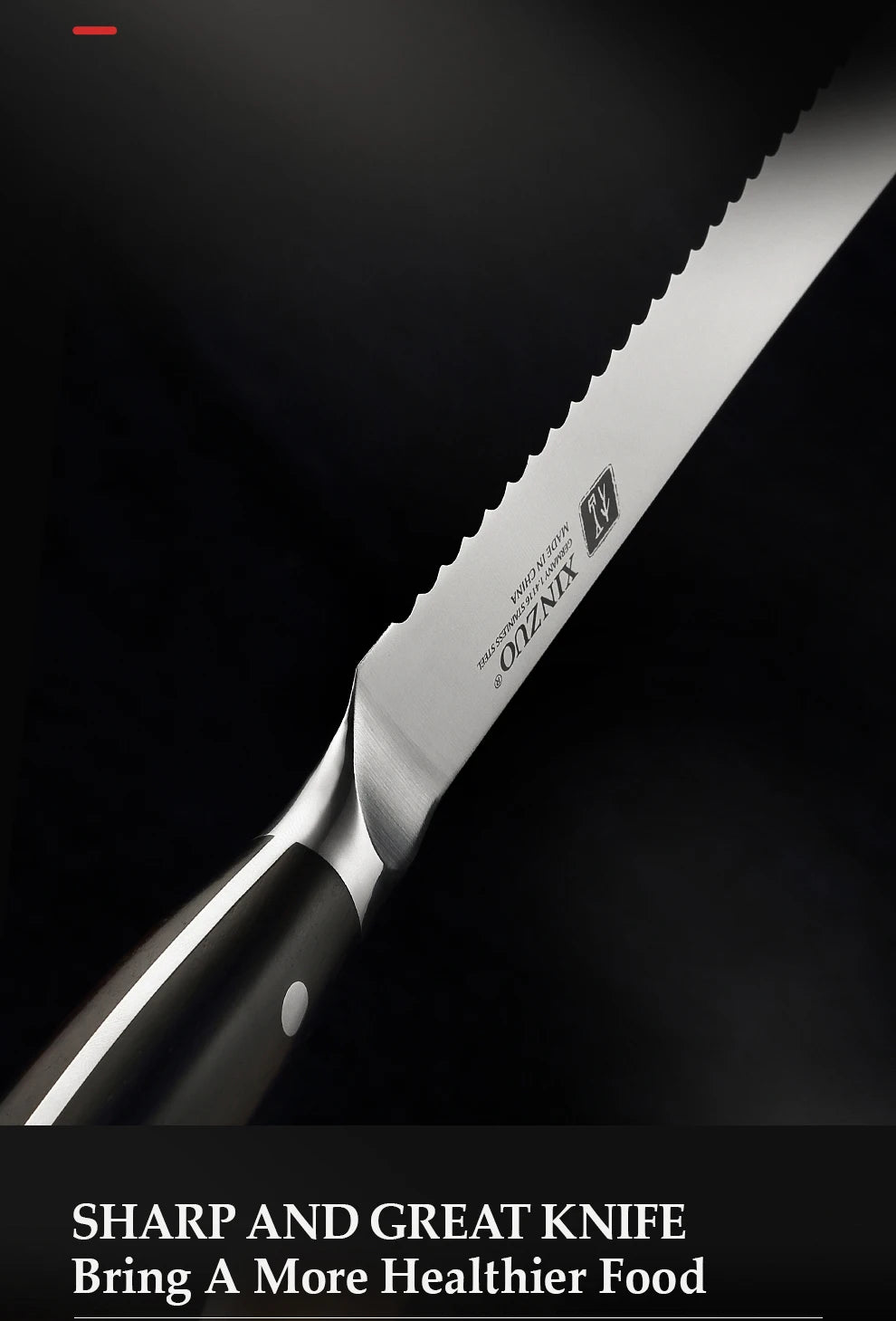 XINZUO German 1.4116 Stainless Steel  9'' Bread Knife 58HRC Serrated Design Cutter Tool For Cutting Bread Cheese Cake Gift Box