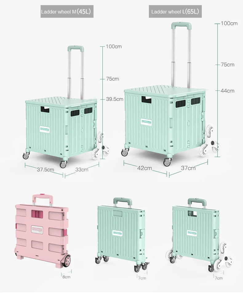 Supermarket Portable Folding Shopping Cart Grocery Shopping Cart 360 Degree Universal Wheel Plastic Trolley Cart Trolley