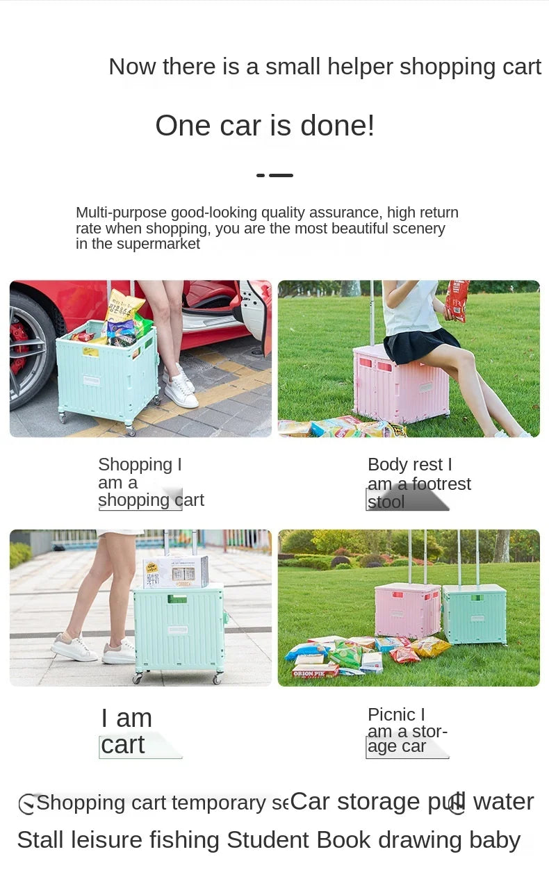 Supermarket Portable Folding Shopping Cart Grocery Shopping Cart 360 Degree Universal Wheel Plastic Trolley Cart Trolley