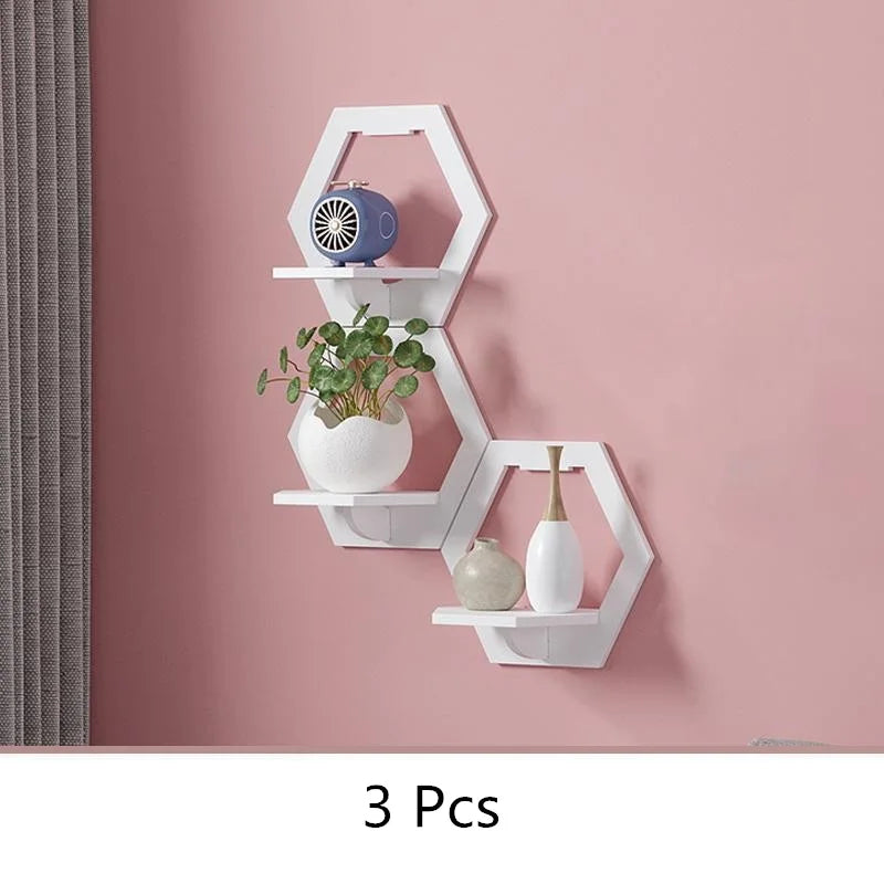 Wall shelf free punching wall-mounted TV background wall hanger bedroom balcony bedside wall creative flower pot stand