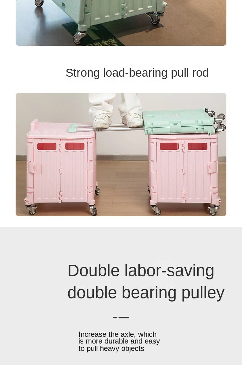 Supermarket Portable Folding Shopping Cart Grocery Shopping Cart 360 Degree Universal Wheel Plastic Trolley Cart Trolley
