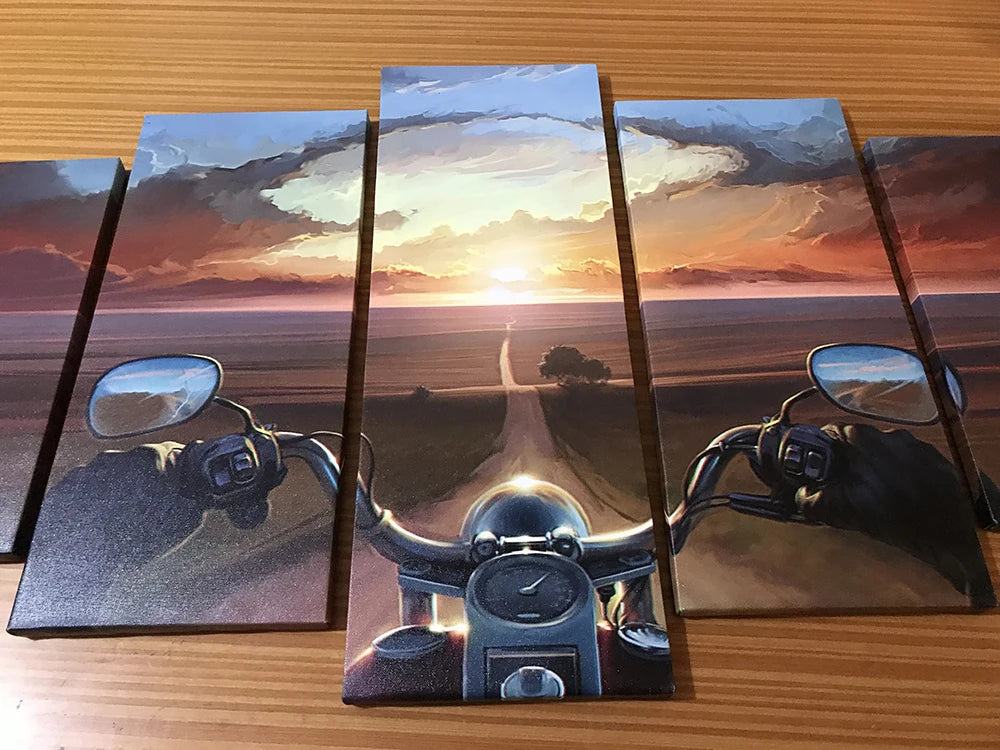 Nature River Deer Sunset Scenery Wall Art Canvas Set Modular Landscape Painting Canvas Picture for Living Room Decor Wall Postes
